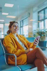 Happy female patient waiting for appointment